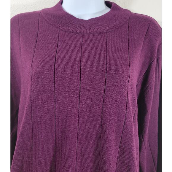 Roaman's Plum Purple High Crew Neck Long Sleeve Top 2X 26W 28W Lightweight - Picture 5 of 6